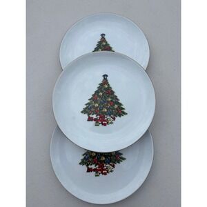 Jamestown China Christmas Tree Salad Dessert Plates Set of 3 Gold Rim 7.5 Inch